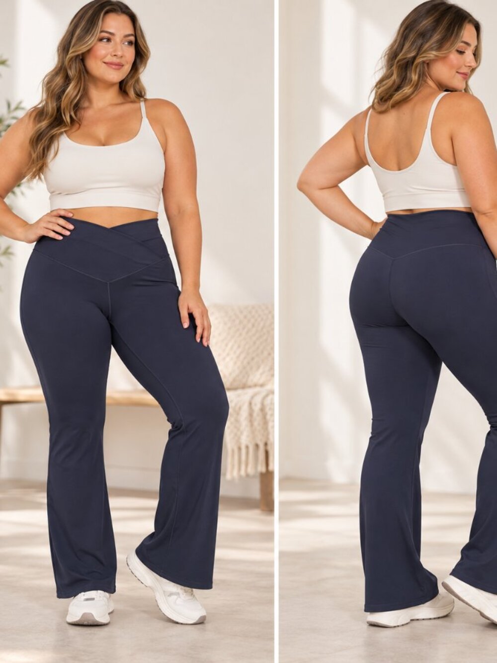 Sunzel XXL Navy Crossover Waist Flare Yoga Pants High Rise Athleisure